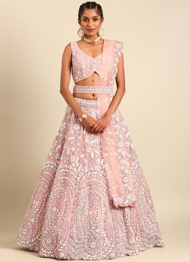 Net Pink Sangeet Wear Multi Sequinned Lehenga Choli